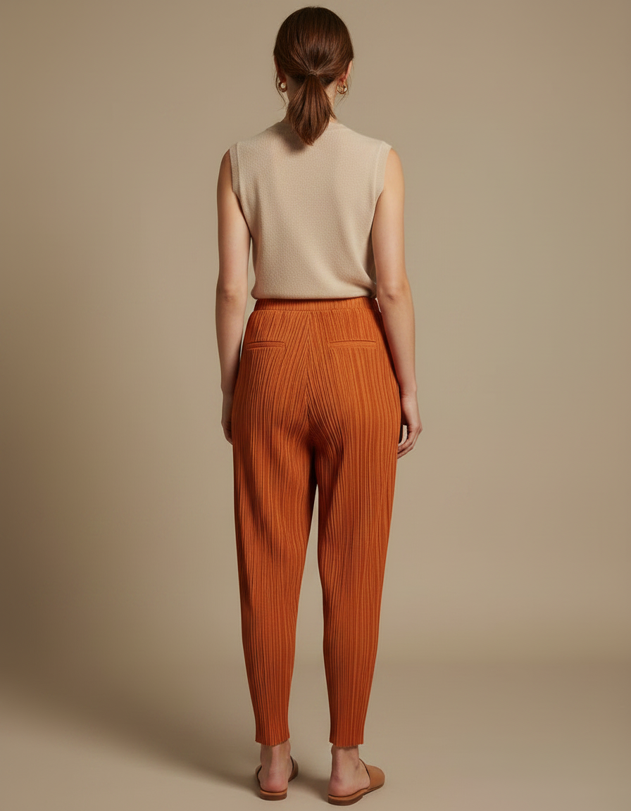 Pantalon À Pince Plissé Fluide Ample Orange Femme - Polyester - vue 2