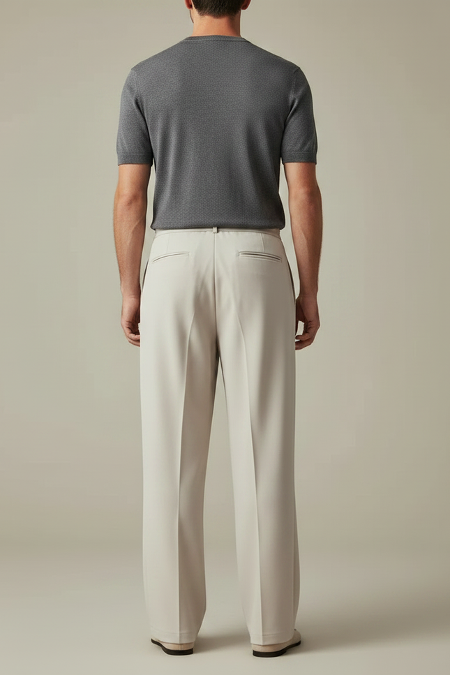 Pantalon À Pince Crème Ample Décontracté Homme - Beige Polyester - vue 2