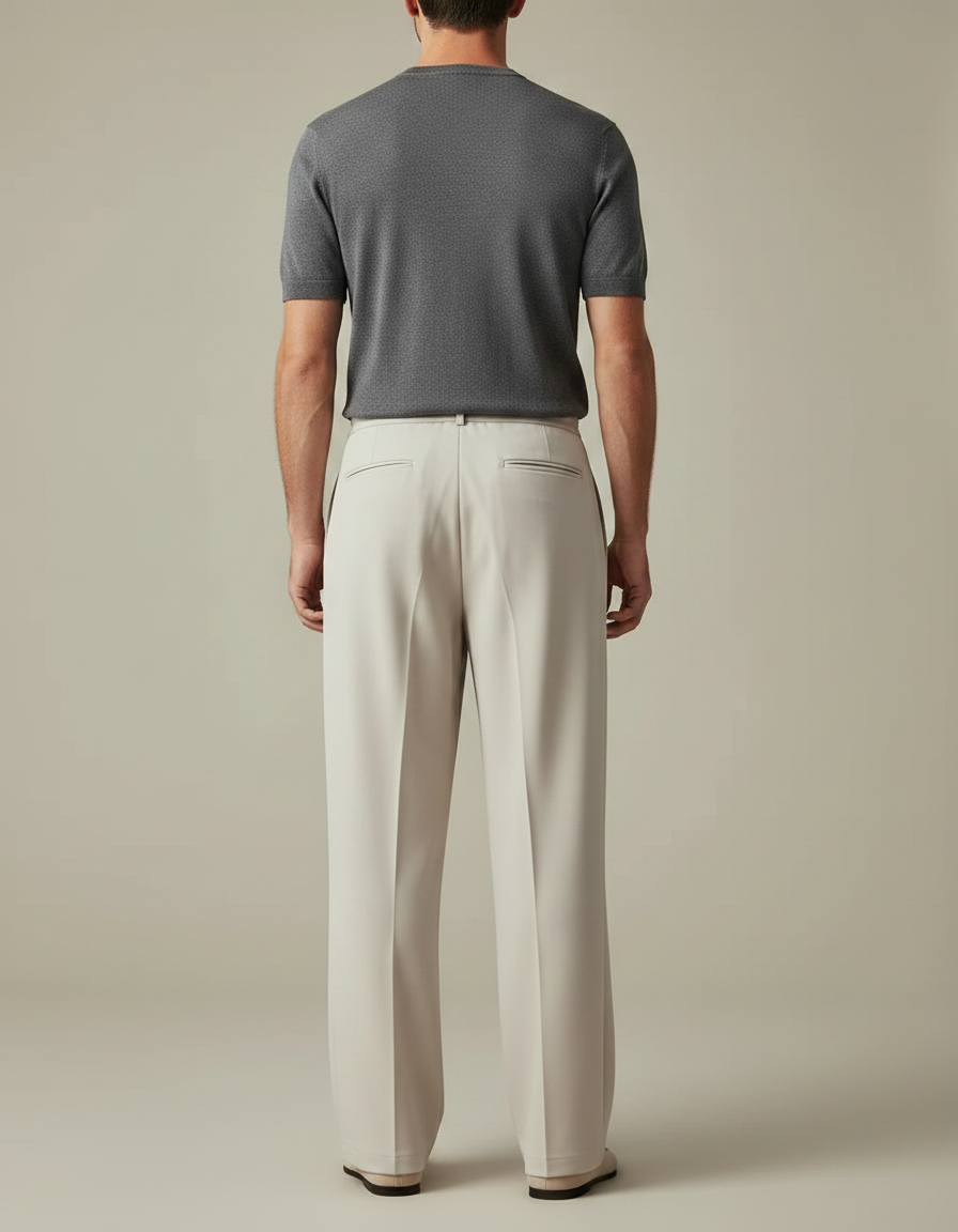 Pantalon À Pince Crème Ample Décontracté Homme - Beige Polyester - vue 2