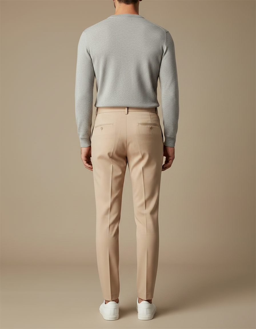 Pantalon À Pince Beige Coupe Droite Élégant Homme - Gabardine - vue 2
