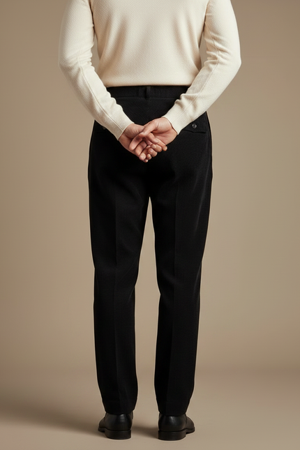 Pantalon À Pince Noir Côtelé Plissé Droit Formel Homme - Cordé - vue 2