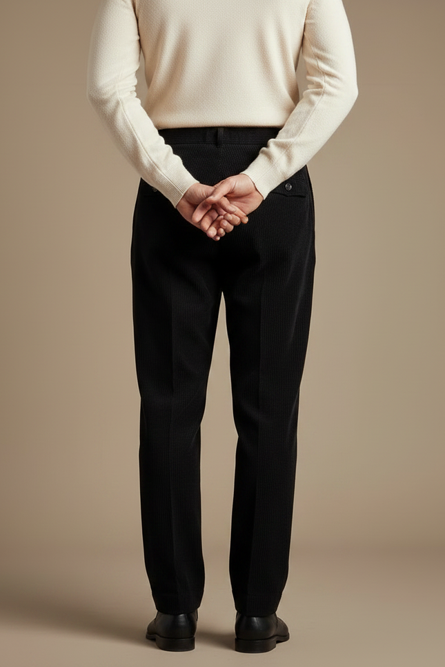 Pantalon À Pince Noir Côtelé Plissé Droit Formel Homme - Cordé - vue 2