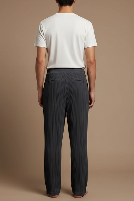 Pantalon À Pince Gris Plissé Ample Décontracté Léger Fluide - Polyester - vue 2