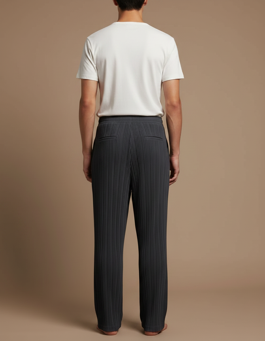 Pantalon À Pince Gris Plissé Ample Décontracté Léger Fluide - Polyester - vue 2