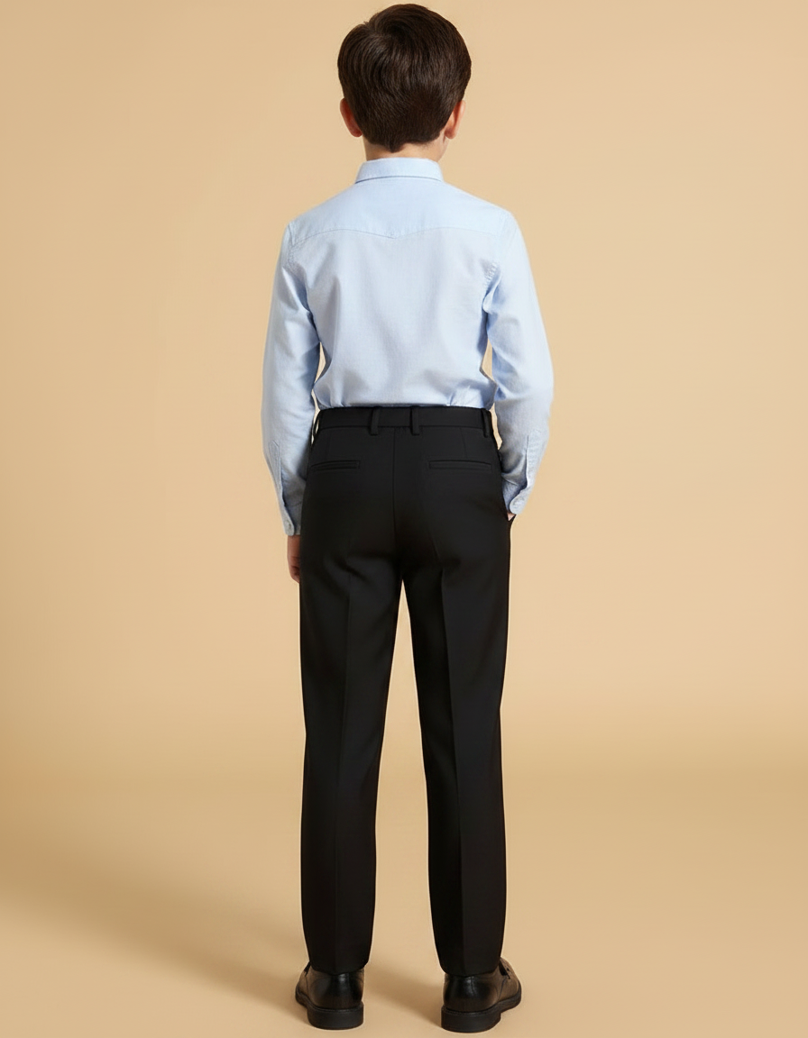 Pantalon À Pince Noir Droit Coton Uniforme Scolaire Garçon - Gabardine - vue 2