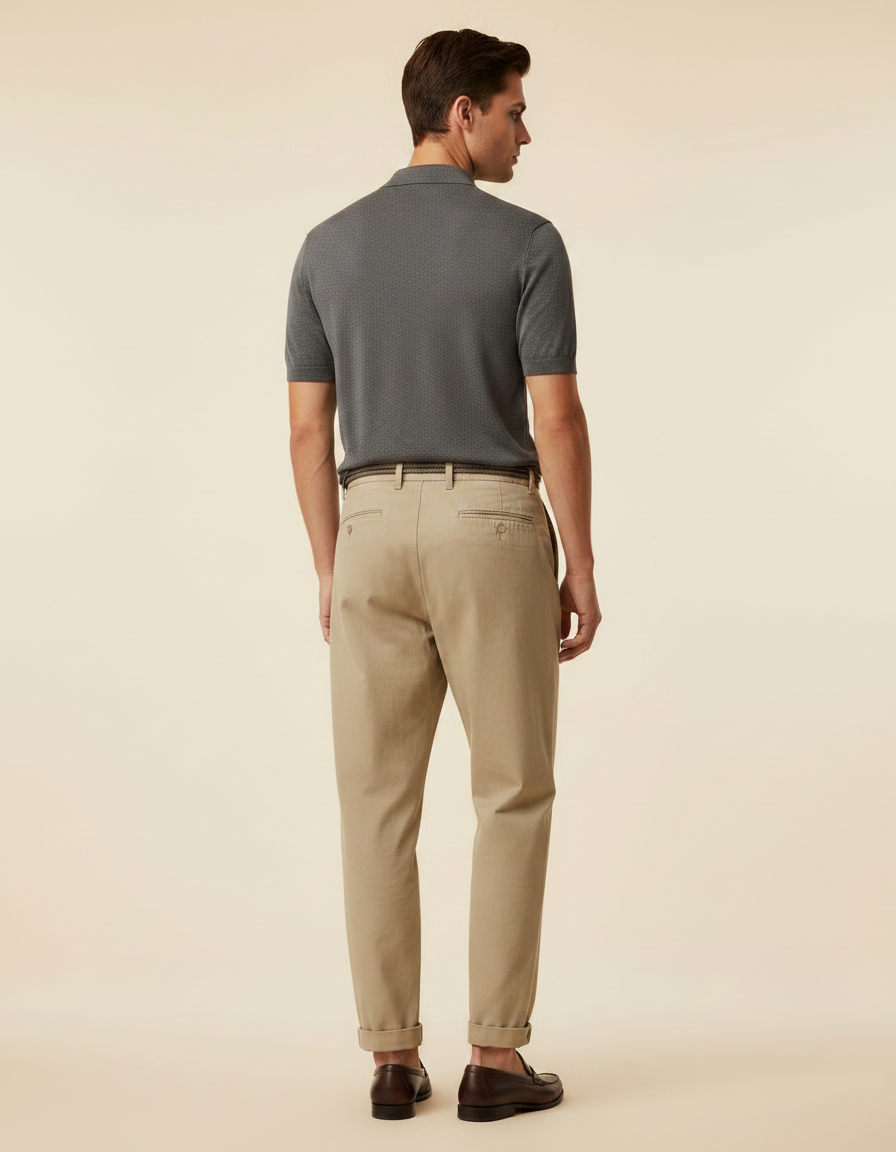 Pantalon À Pince Kaki Coton Loose Plissé Décontracté - vue 2