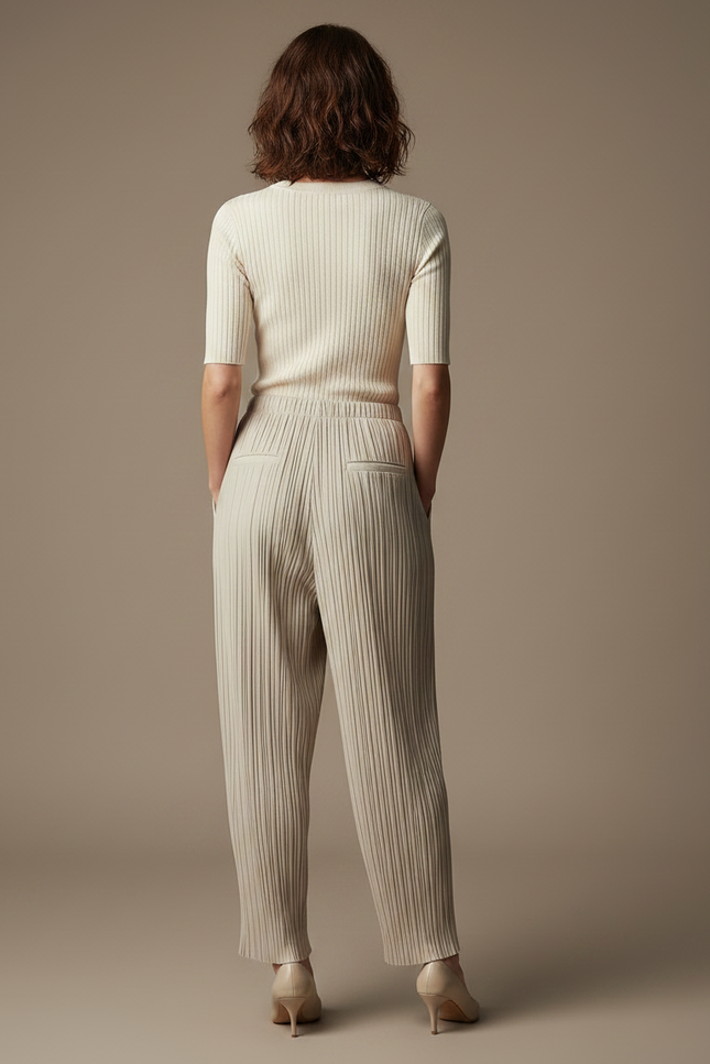 Pantalon À Pince Plissé Ample Beige Décontracté Fluide - Polyester - vue 2
