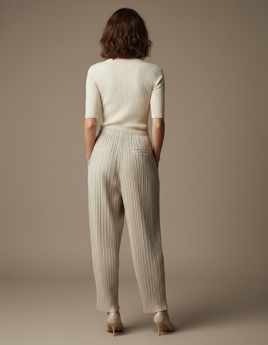 Pantalon À Pince Plissé Ample Beige Décontracté Fluide - Polyester - vue 2