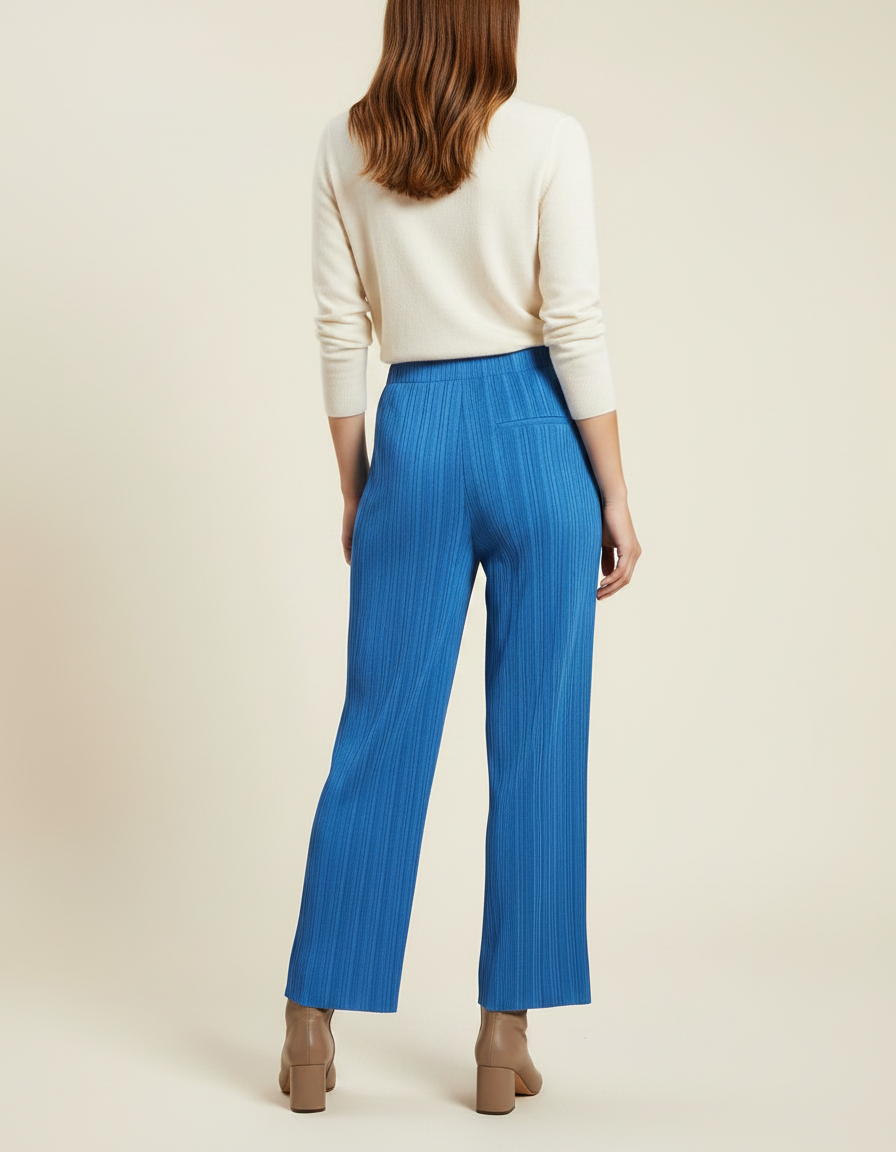 Pantalon À Pince Bleu Plissé Droit Fluide Décontracté - Polyester - vue 2
