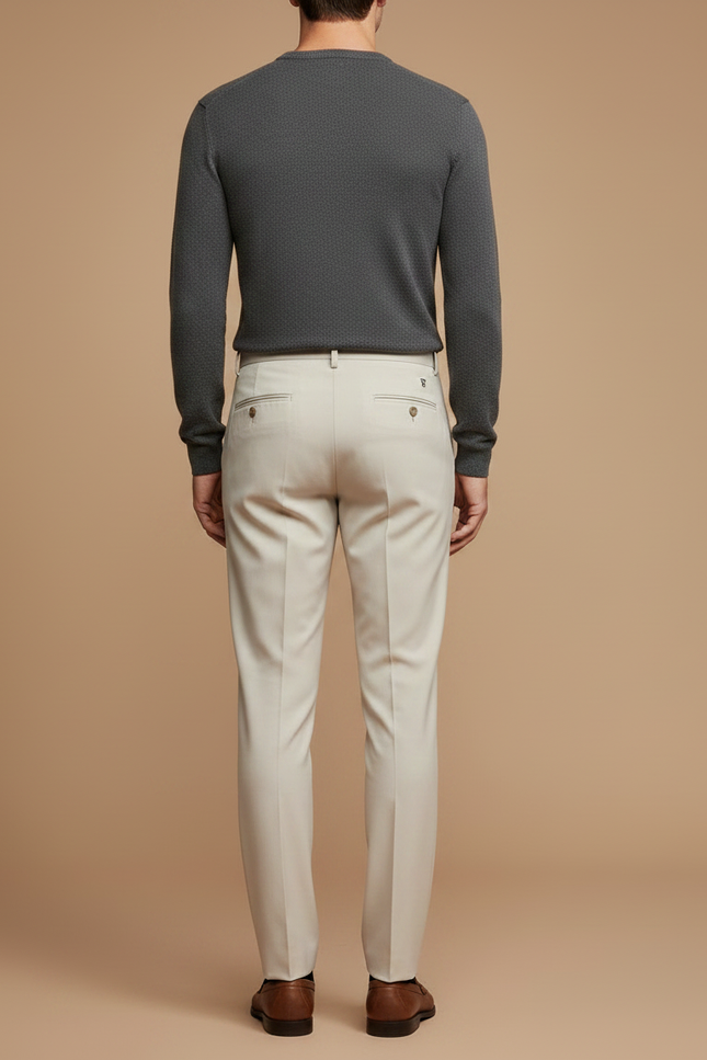 Pantalon À Pince Crème Plissé Droit Élégant Homme - Beige Gabardine - vue 2