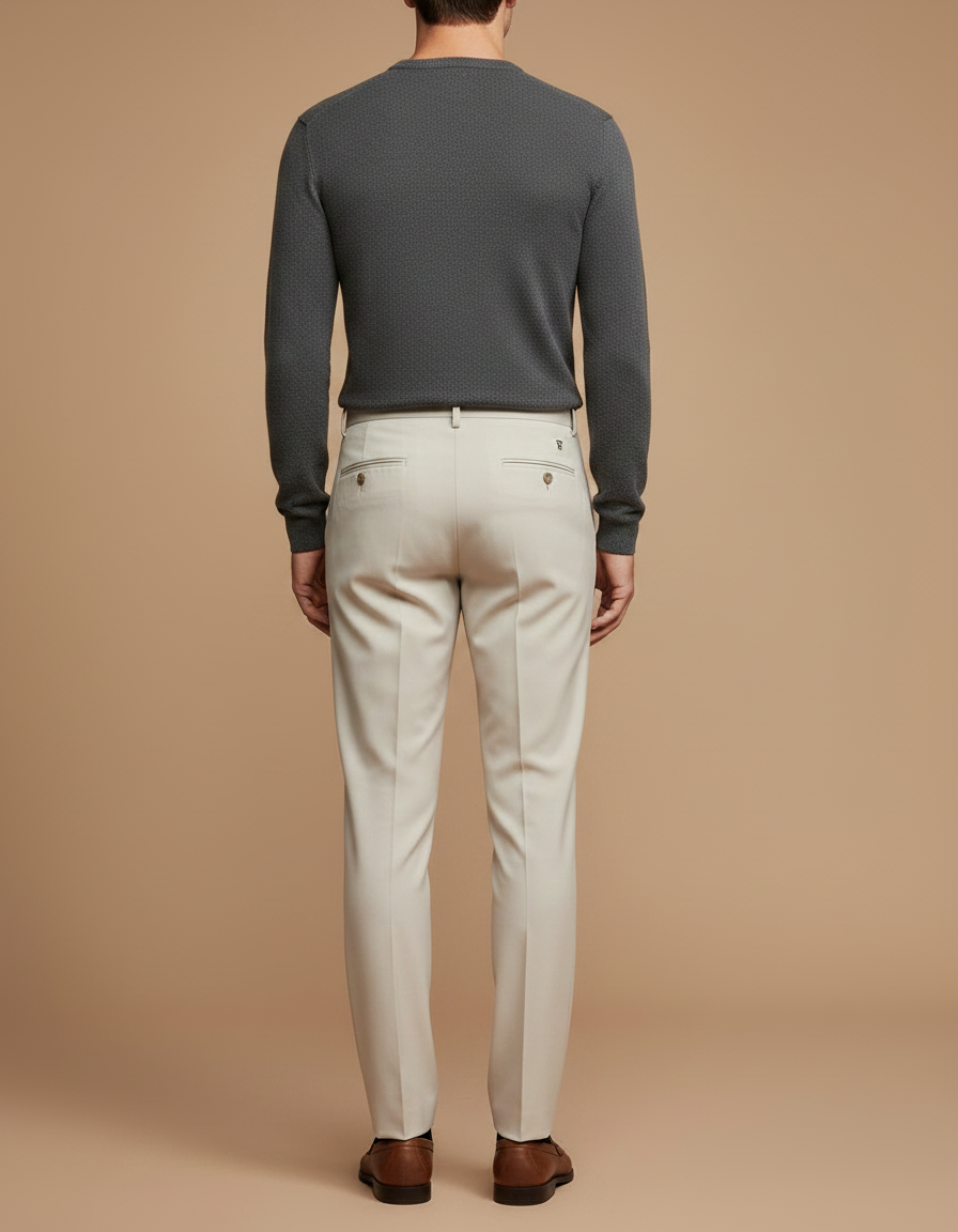 Pantalon À Pince Crème Plissé Droit Élégant Homme - Beige Gabardine - vue 2