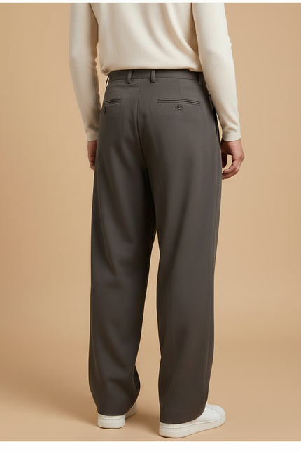 Pantalon À Pince Gris Foncé Plissé Large Décontracté - Polyester - vue 2