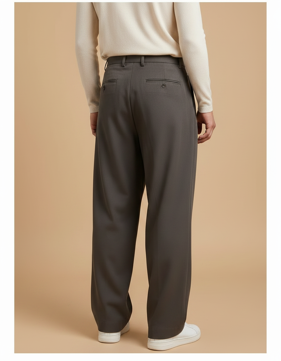 Pantalon À Pince Gris Foncé Plissé Large Décontracté - Polyester - vue 2