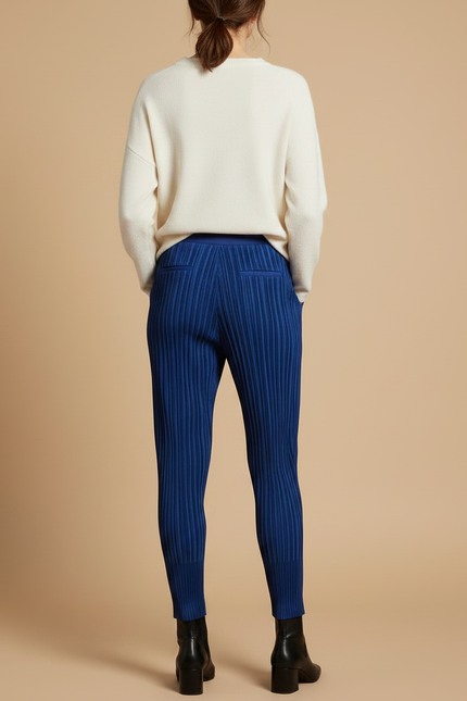 Pantalon À Pince Plissé Bleu Élastique Confortable Moderne - Polyester - vue 2