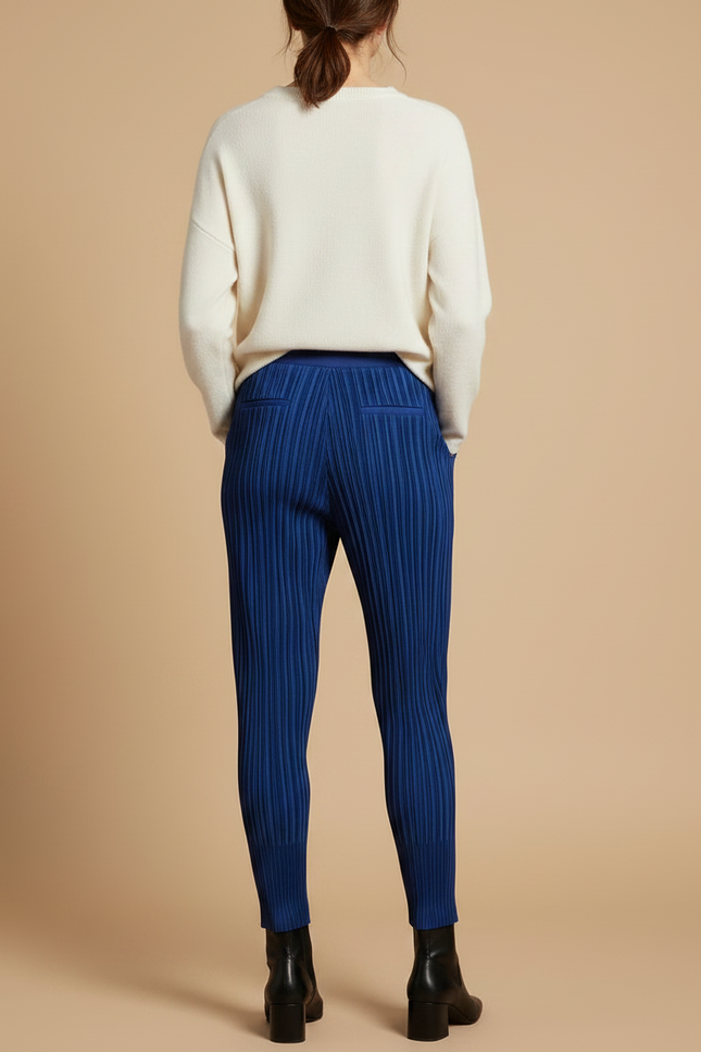 Pantalon À Pince Plissé Bleu Élastique Confortable Moderne - Polyester - vue 2
