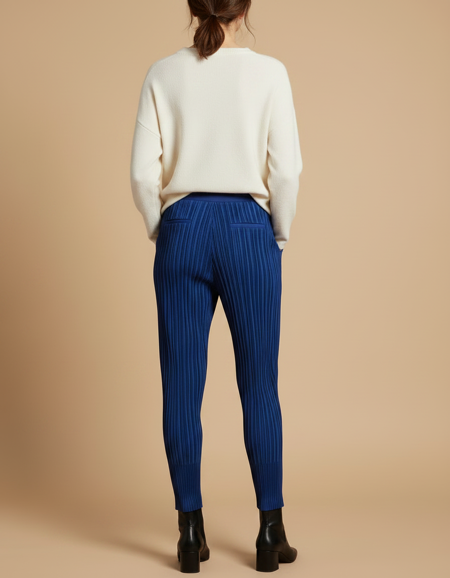 Pantalon À Pince Plissé Bleu Élastique Confortable Moderne - Polyester - vue 2
