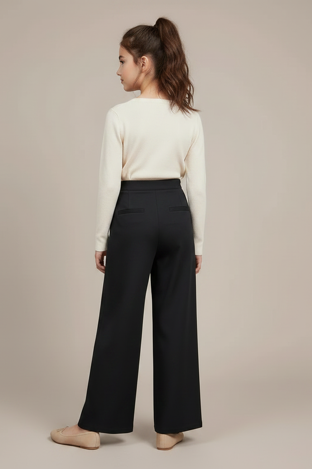 Pantalon À Pince Noir Floral Ample Taille Haute Élégant - Polyester - vue 2