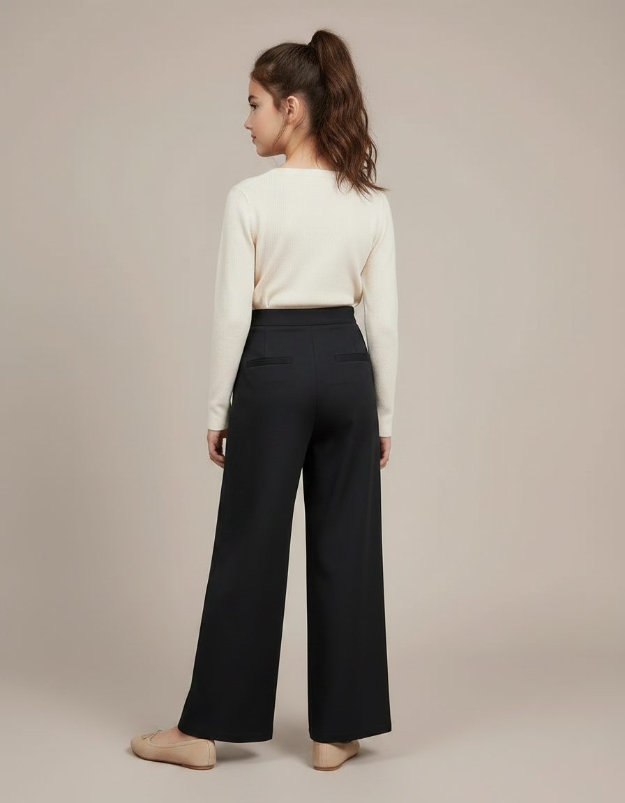 Pantalon À Pince Noir Floral Ample Taille Haute Élégant - Polyester - vue 2