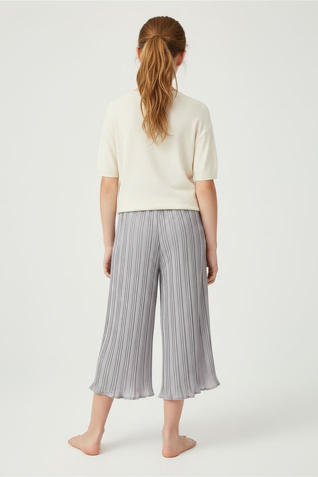 Pantalon À Pince Plissé Fluide Ample Gris Fille - Polyester - vue 2