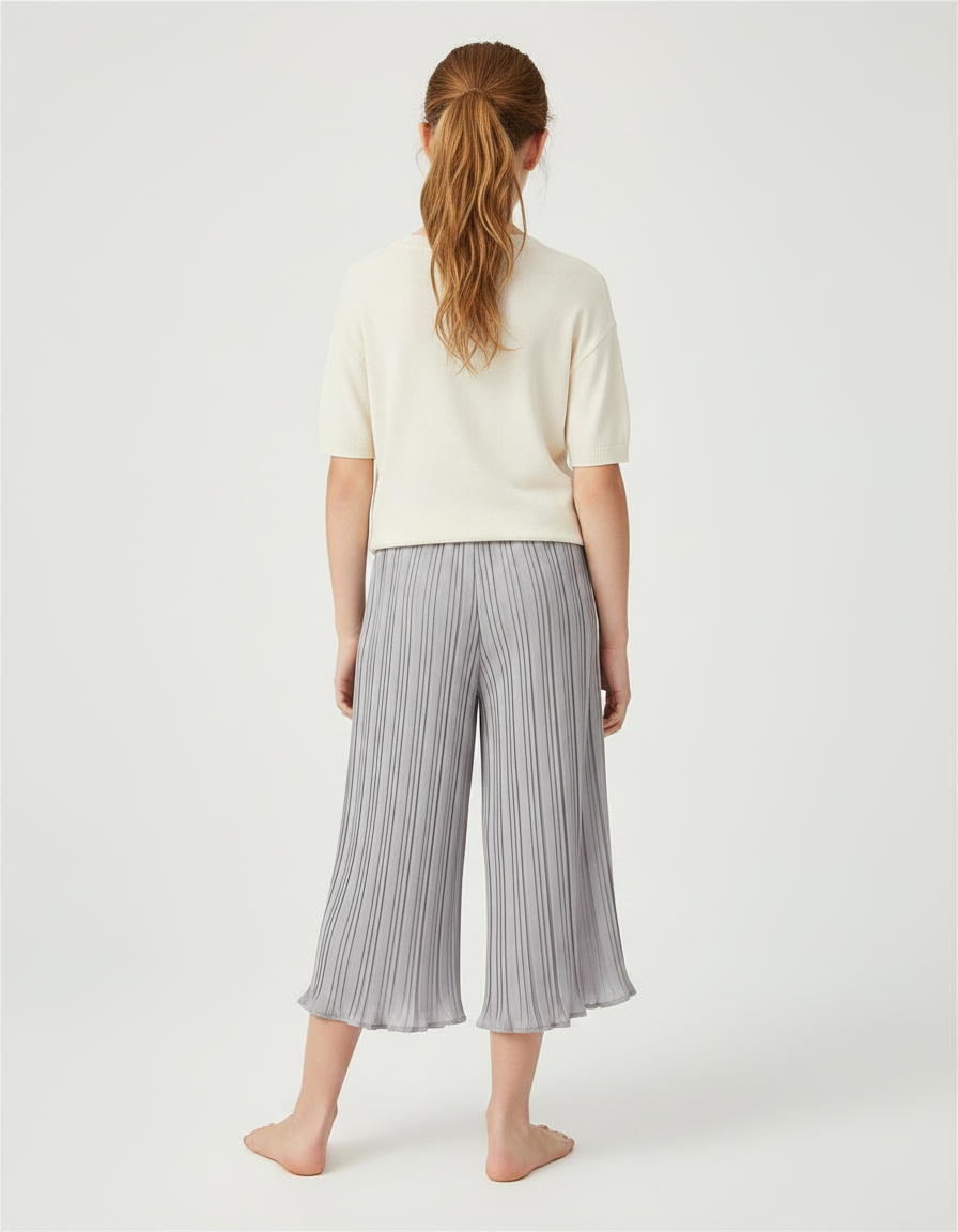 Pantalon À Pince Plissé Fluide Ample Gris Fille - Polyester - vue 2