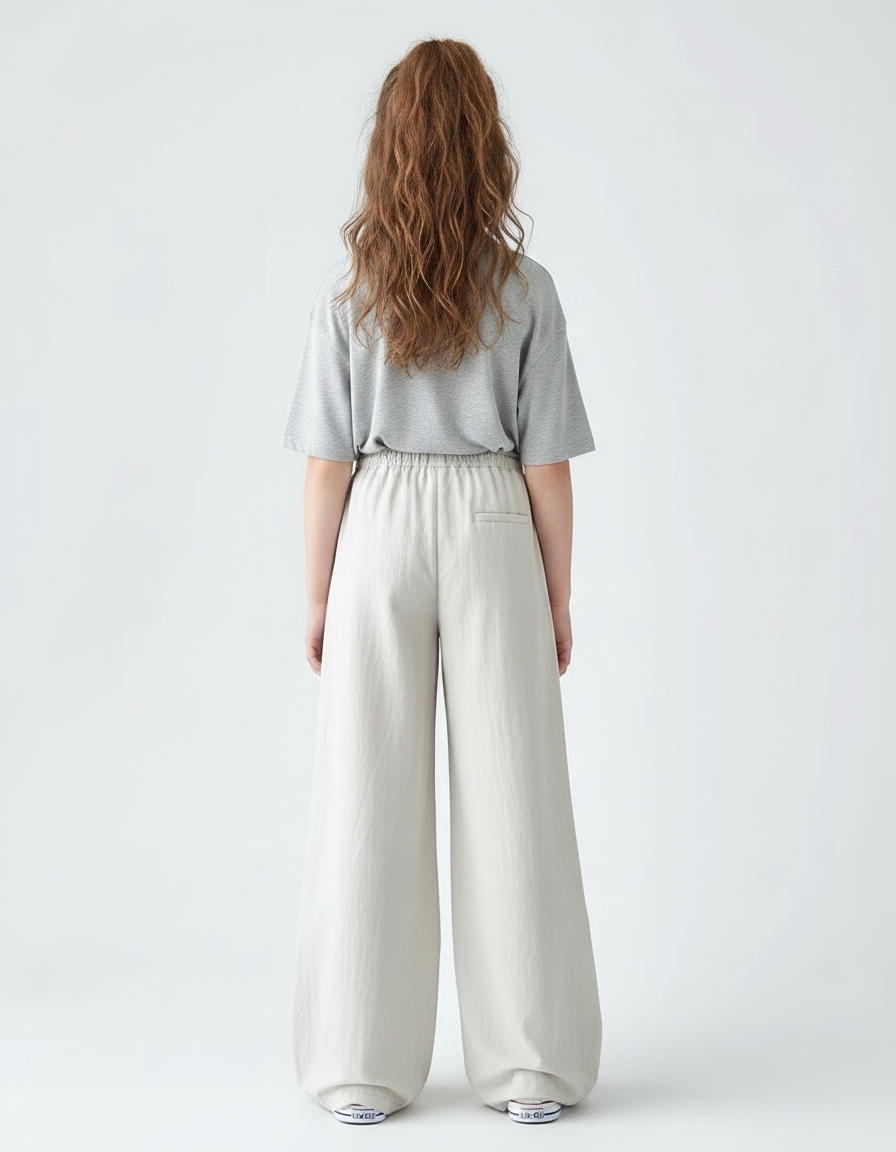 Pantalon À Pince Écru Ample Cordon Enfant - Beige Toile - vue 2
