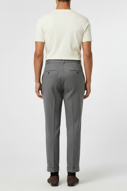Pantalon À Pince Gris Plissé Droit Motif Micro-Géométrique Homme - Laine - vue 2