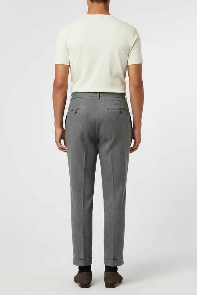 Pantalon À Pince Gris Plissé Droit Motif Micro-Géométrique Homme - Laine - vue 2