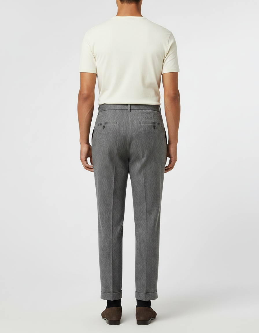 Pantalon À Pince Gris Plissé Droit Motif Micro-Géométrique Homme - Laine - vue 2