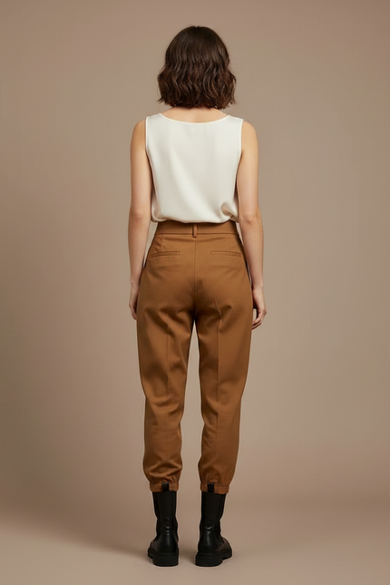Pantalon À Pince Marron Taille Haute Décontracté Femme - Gabardine - vue 2
