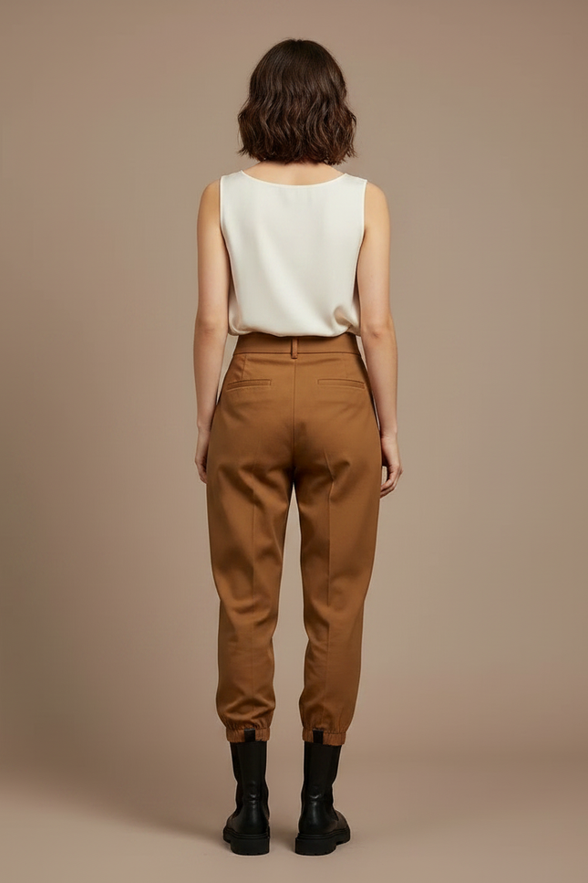 Pantalon À Pince Marron Taille Haute Décontracté Femme - Gabardine - vue 2