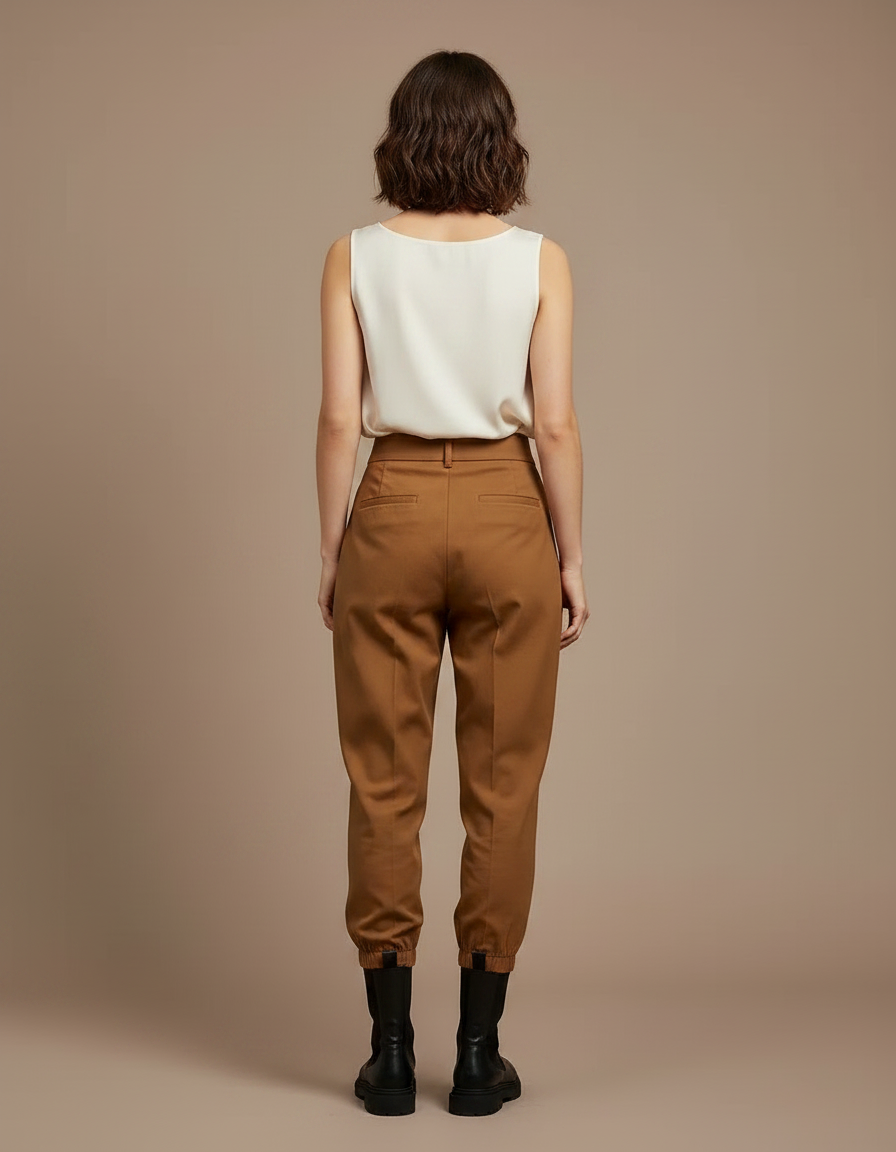 Pantalon À Pince Marron Taille Haute Décontracté Femme - Gabardine - vue 2