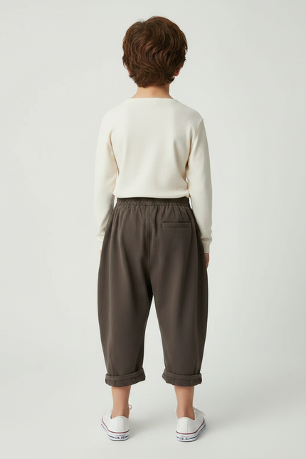 Pantalon À Pince Marron Ample Coton Enfant - Molleton - vue 2