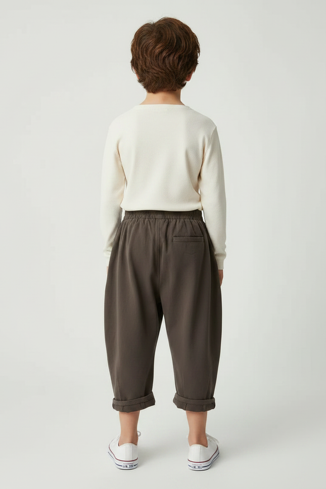 Pantalon À Pince Marron Ample Coton Enfant - Molleton - vue 2