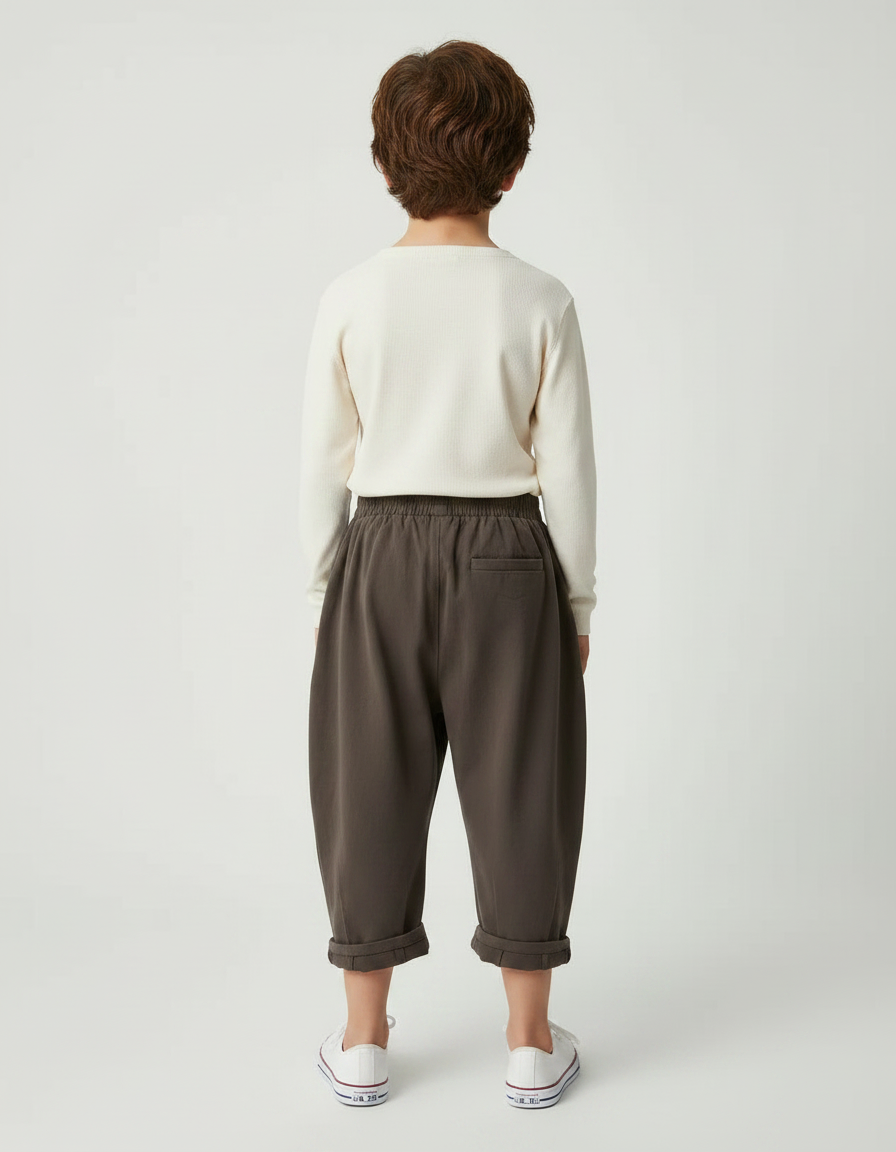 Pantalon À Pince Marron Ample Coton Enfant - Molleton - vue 2
