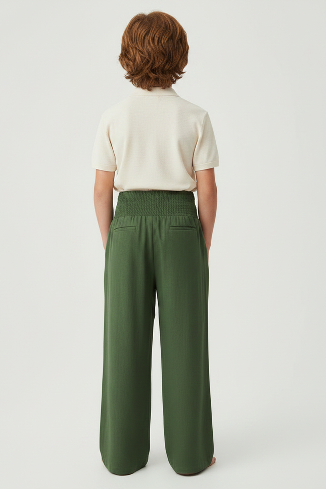 Pantalon À Pince Vert Ample Fluide Enfant - Viscose - vue 2
