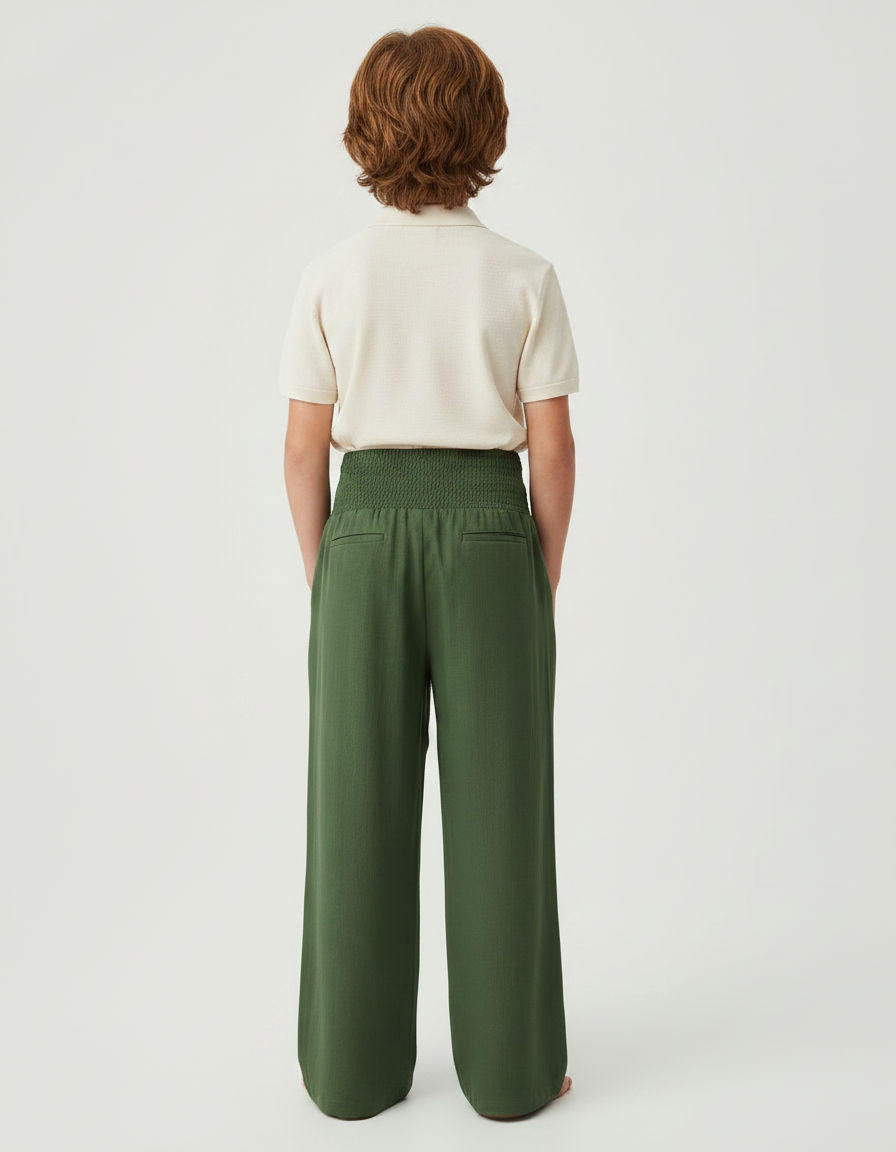 Pantalon À Pince Vert Ample Fluide Enfant - Viscose - vue 2