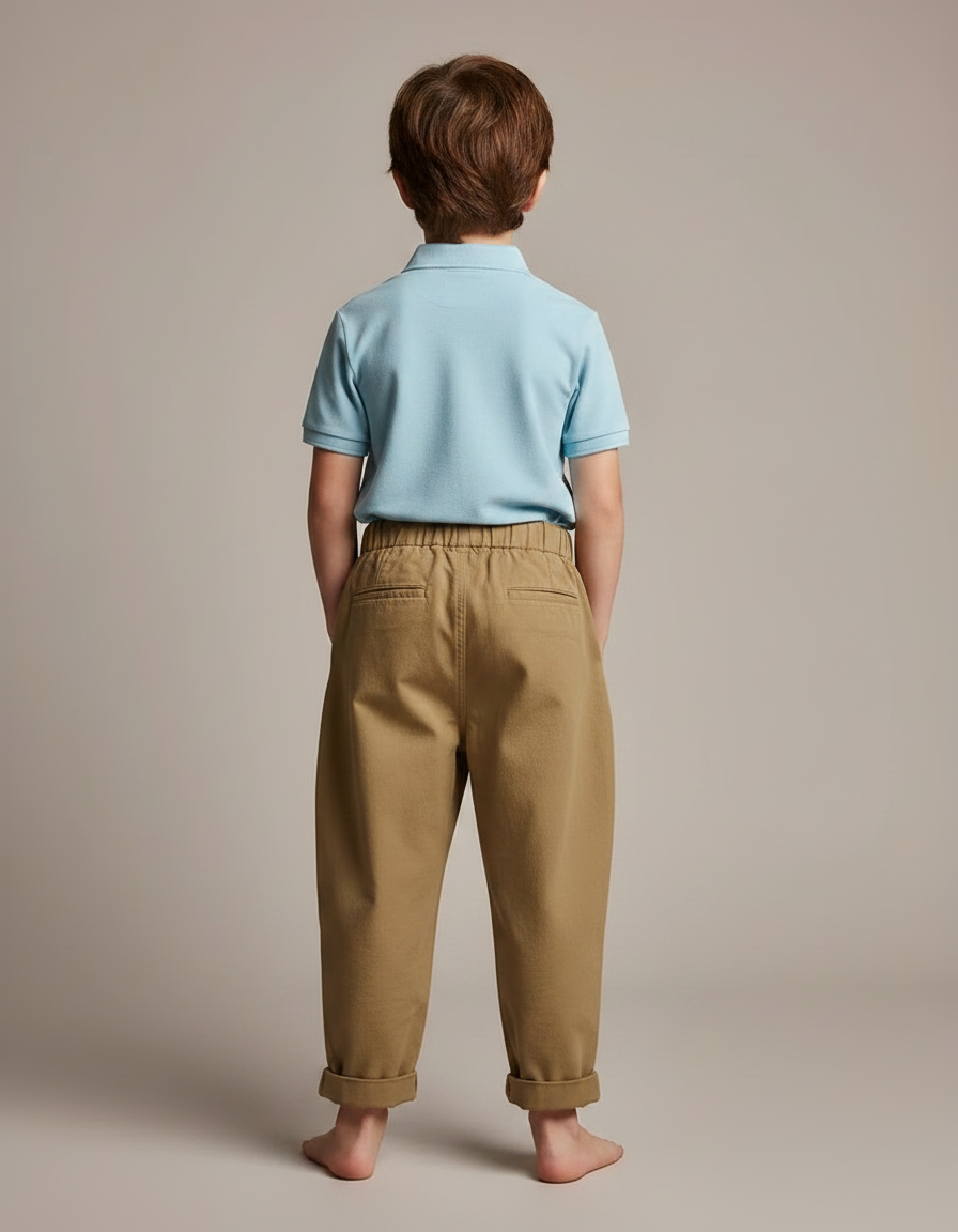 Pantalon À Pince Kaki Ample Plissé Coton Enfant - vue 2