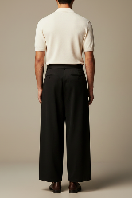 Pantalon Large À Pinces - Noir Viscose - vue 2