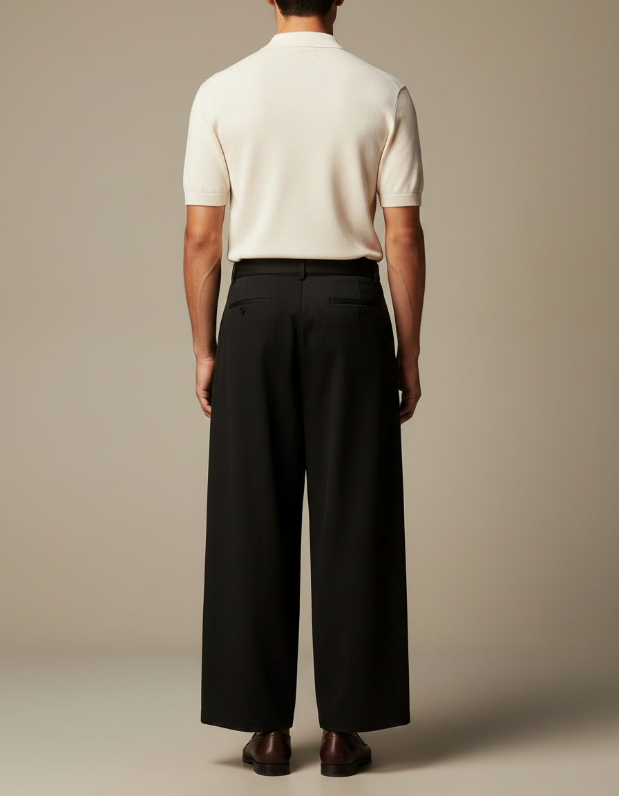 Pantalon Large À Pinces - Noir Viscose - vue 2