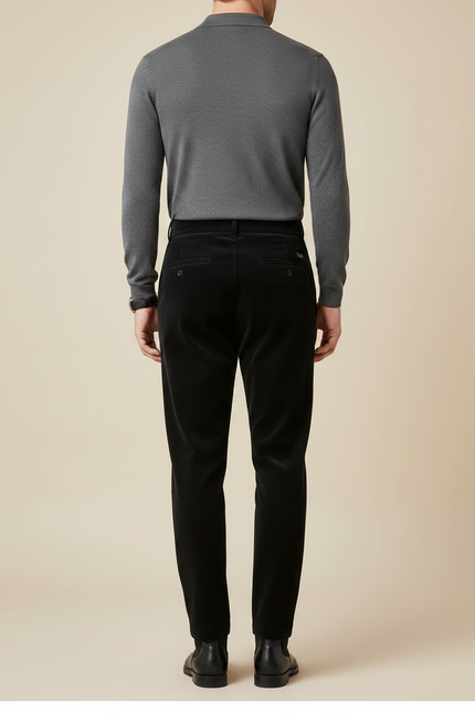 Pantalon À Pince Noir Velours Plissé Élégant Homme - vue 2