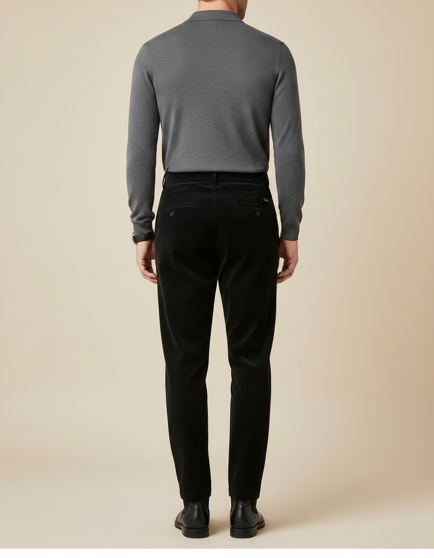 Pantalon À Pince Noir Velours Plissé Élégant Homme - vue 2
