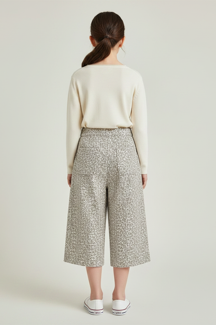 Pantalon À Pince Fleuri Évasé Décontracté Enfant Fille - Imprimé Tweed - vue 2