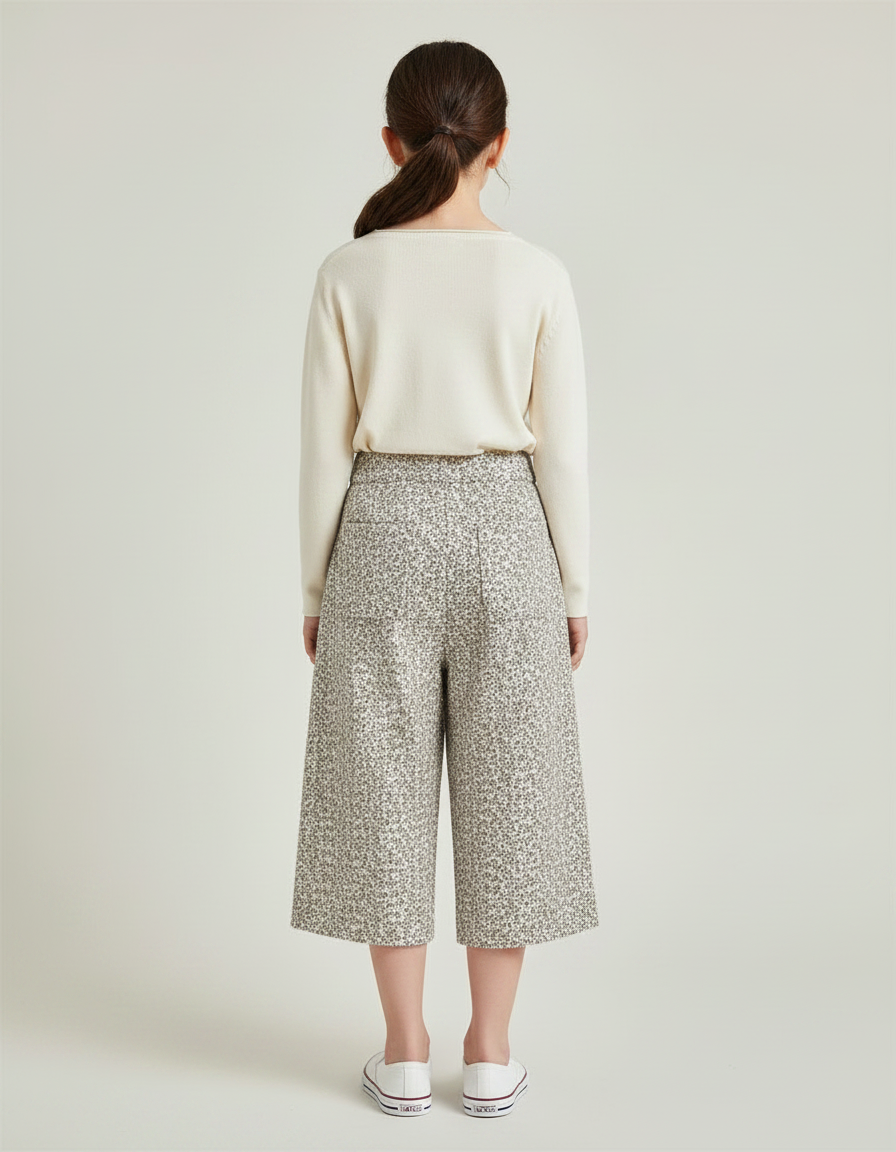 Pantalon À Pince Fleuri Évasé Décontracté Enfant Fille - Imprimé Tweed - vue 2