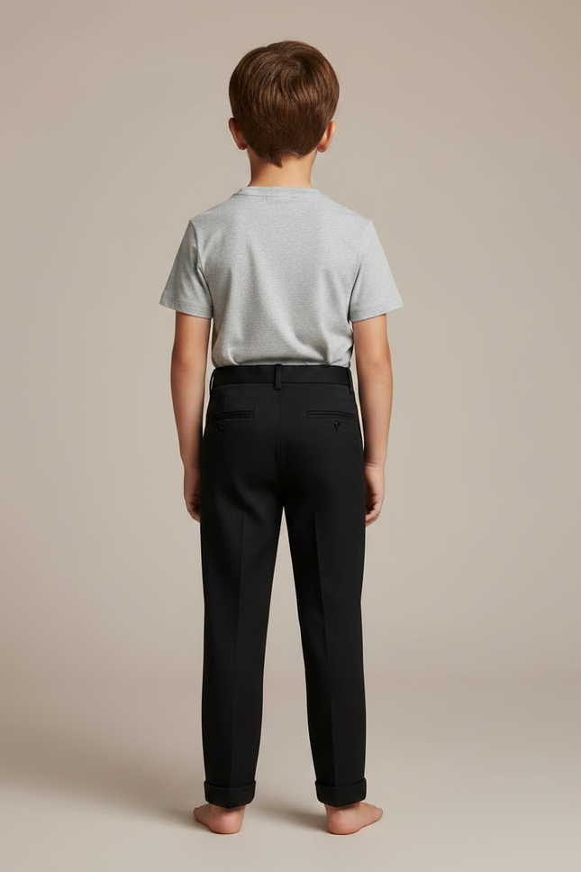 Pantalon À Pince Noir Droit Classique Enfant Garçon - Gabardine - vue 2