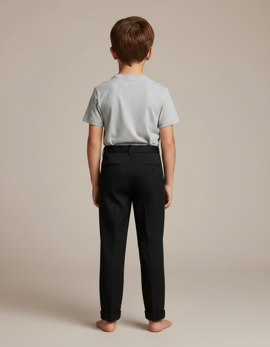 Pantalon À Pince Noir Droit Classique Enfant Garçon - Gabardine - vue 2