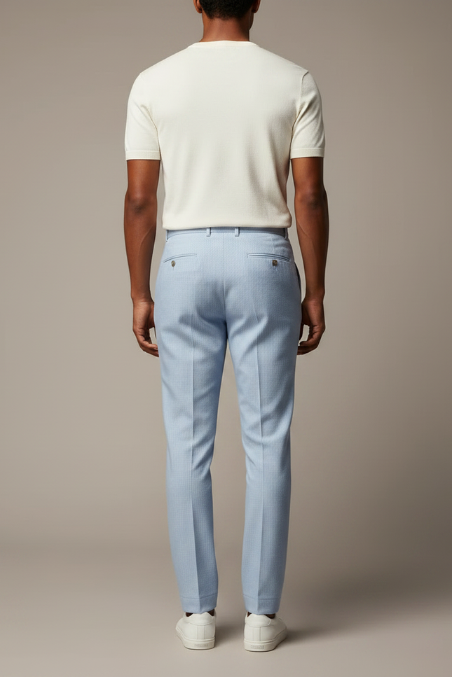 Pantalon À Pince Bleu Clair Plissé Rayé Homme Élégant - Gabardine - vue 2