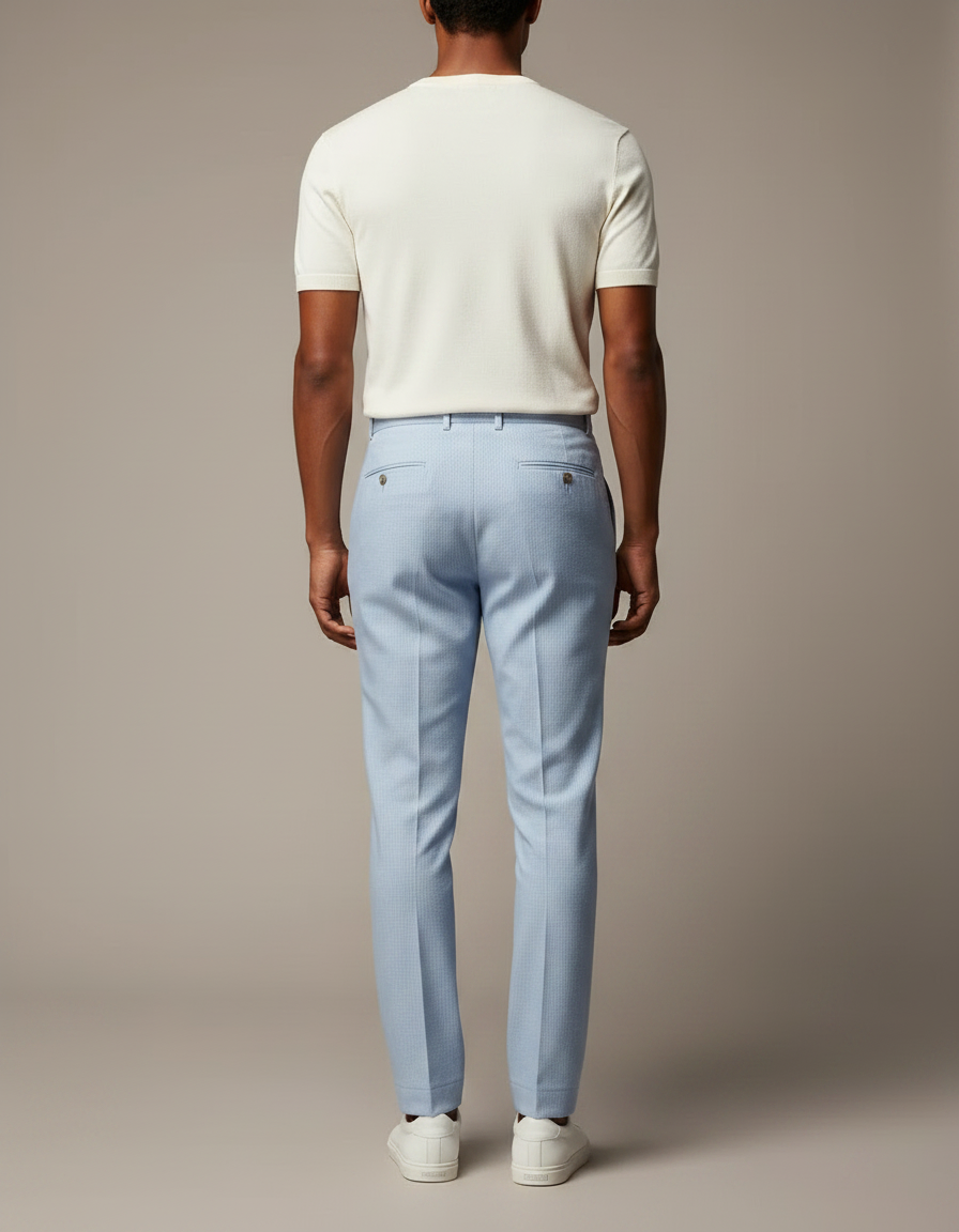 Pantalon À Pince Bleu Clair Plissé Rayé Homme Élégant - Gabardine - vue 2