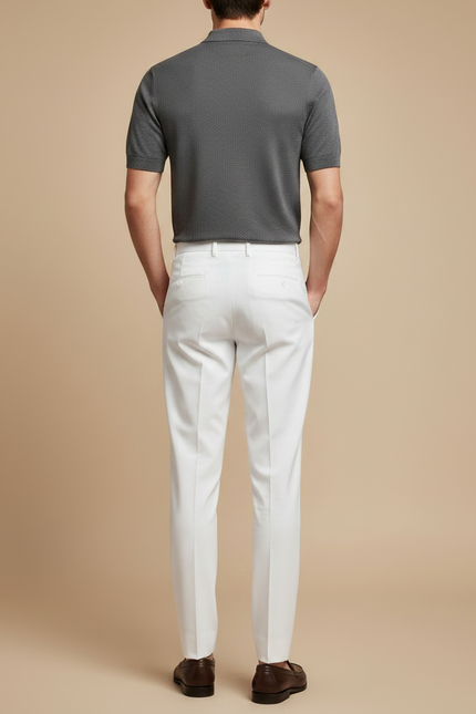 Pantalon À Pince Blanc Plissé Élégant Droit Homme - Gabardine - vue 2