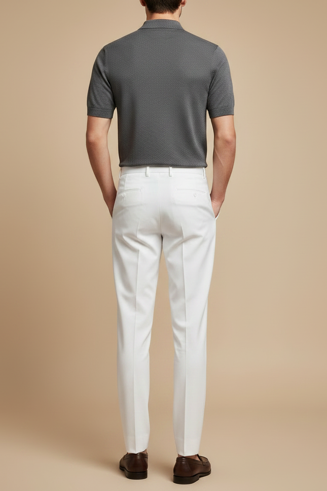 Pantalon À Pince Blanc Plissé Élégant Droit Homme - Gabardine - vue 2