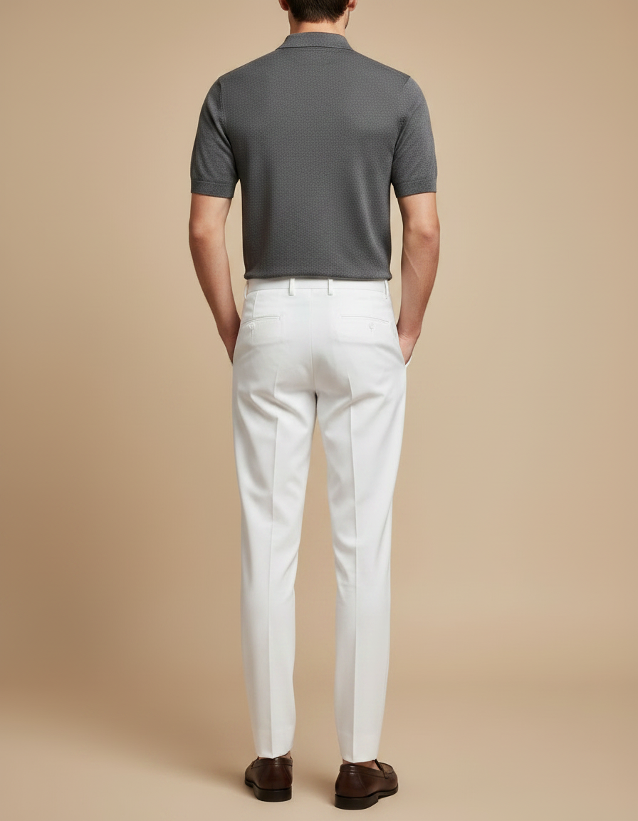 Pantalon À Pince Blanc Plissé Élégant Droit Homme - Gabardine - vue 2